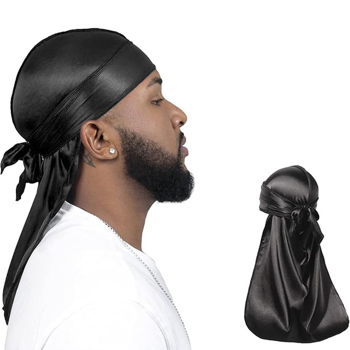 Black silky satin long-tail durag