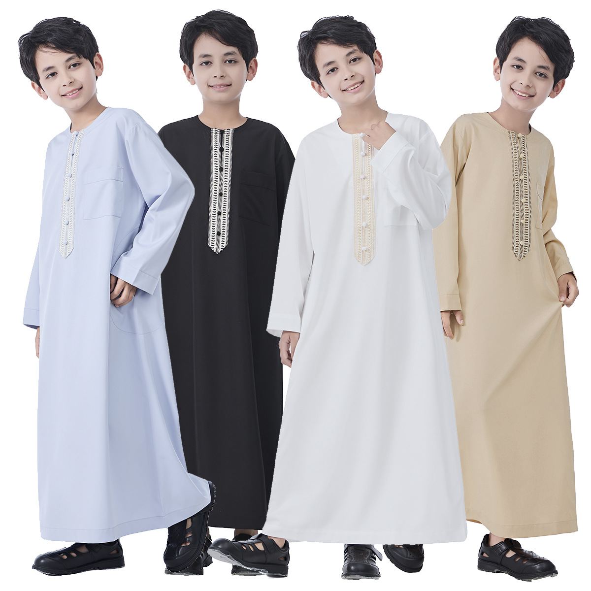 Boys' light blue embroidered thobe