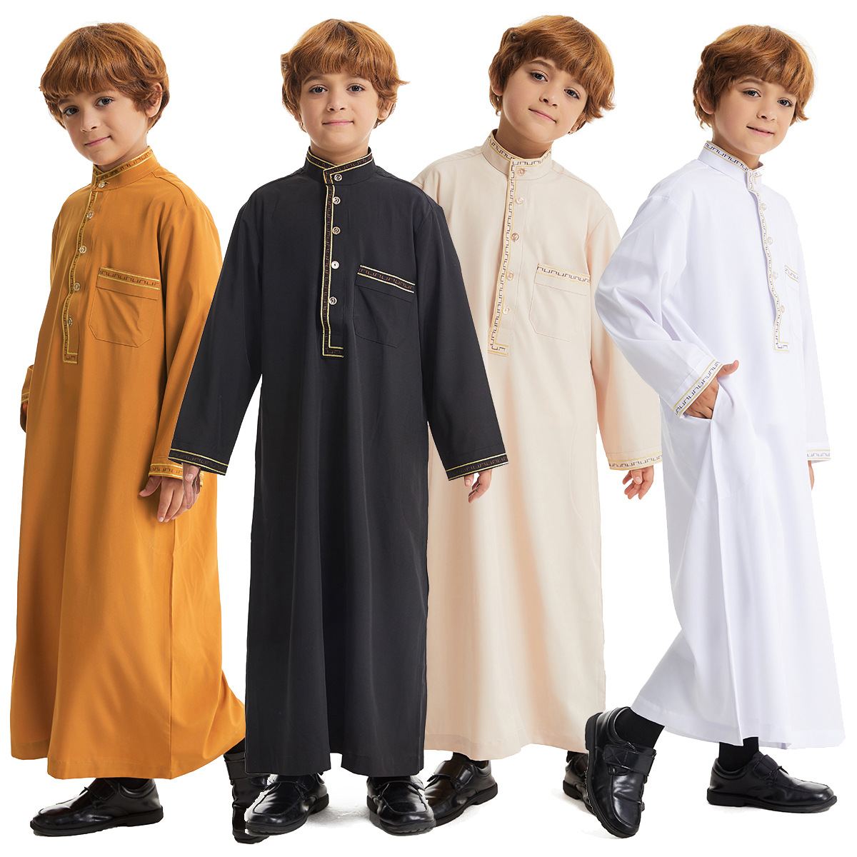 Boys' amber gold embroidered thobe