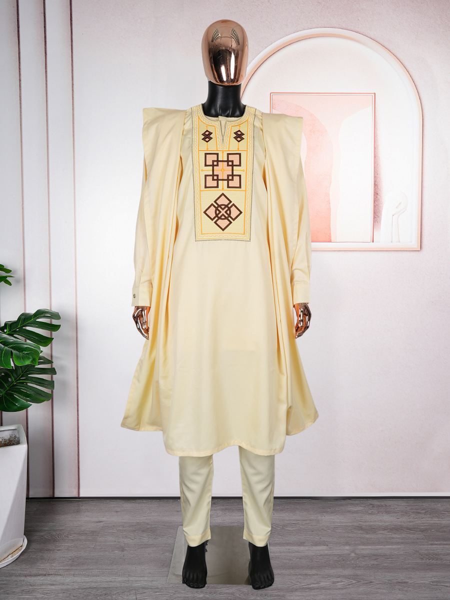 Men's jacquard three-piece agbada set — tunic, trousers and outer robe, wholesale African menswear photo 4