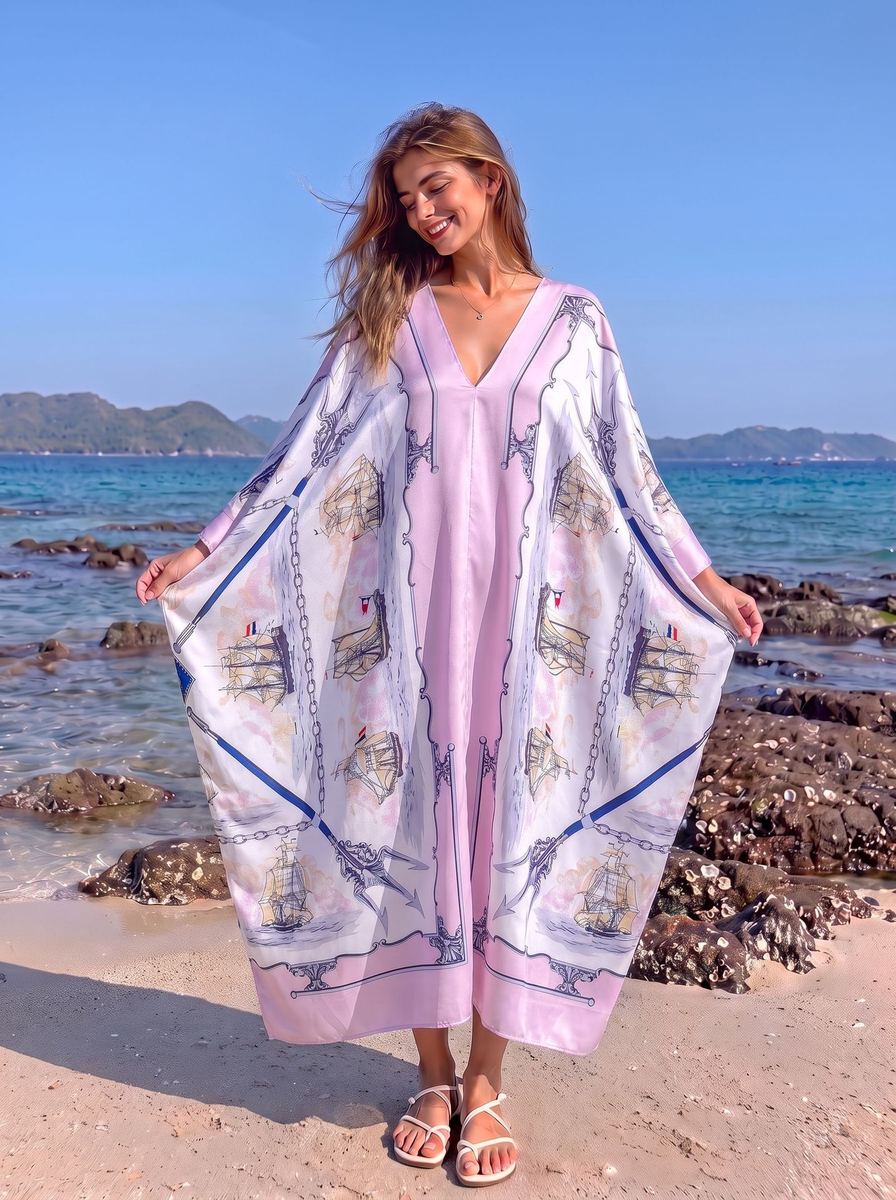 Printed V-neck kaftan dress, relaxed resort fit — wholesale African women's dress photo 2