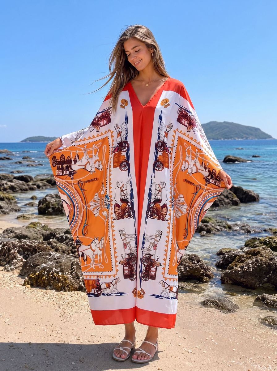 Printed V-neck kaftan dress, relaxed resort fit — wholesale African women's dress photo 3