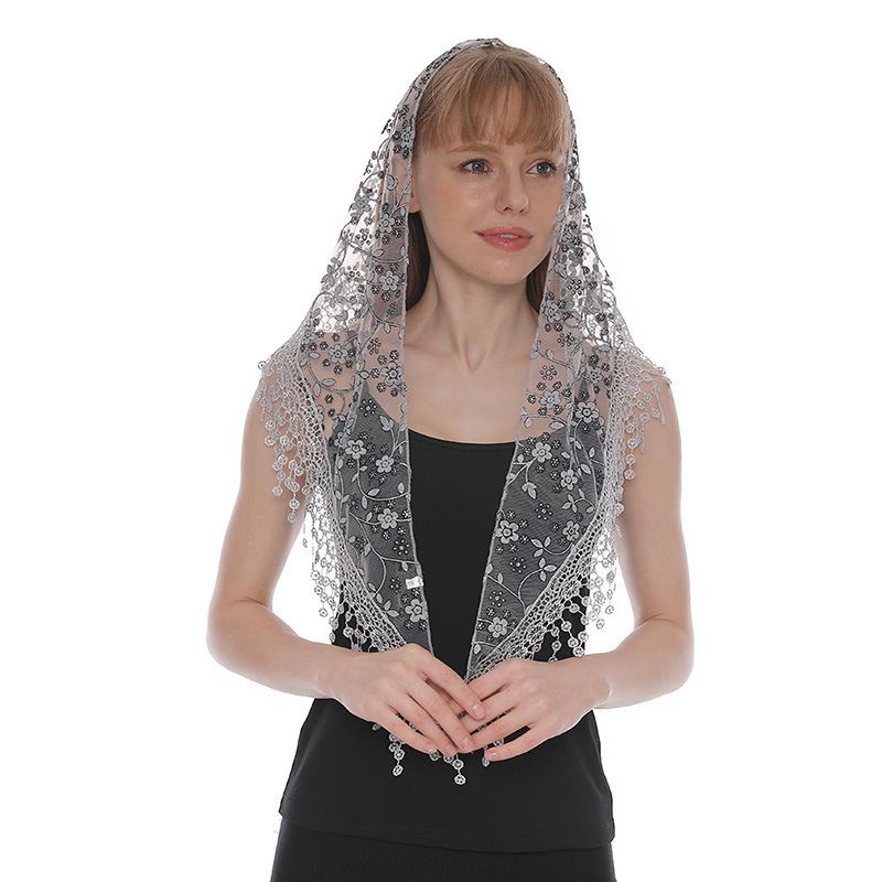 Silver grey lace triangle head scarf