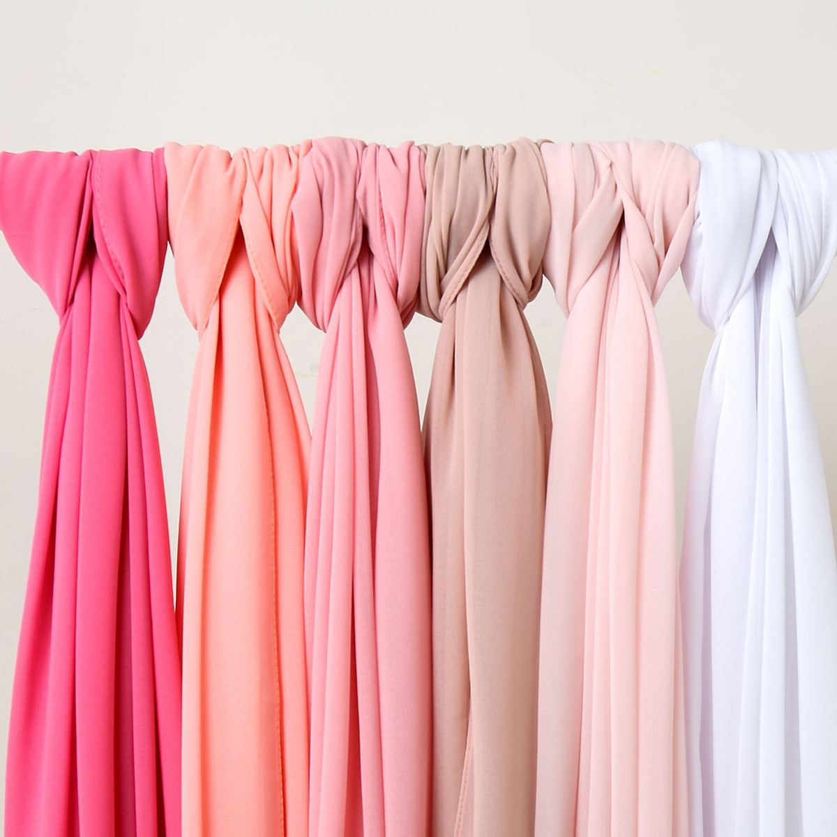 Pink pearl chiffon bubble hijab scarf