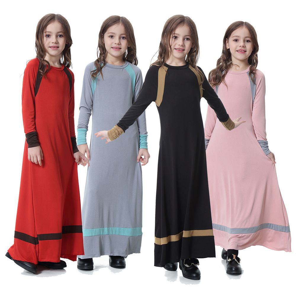 Girls' red A-line maxi dress with contrast trim