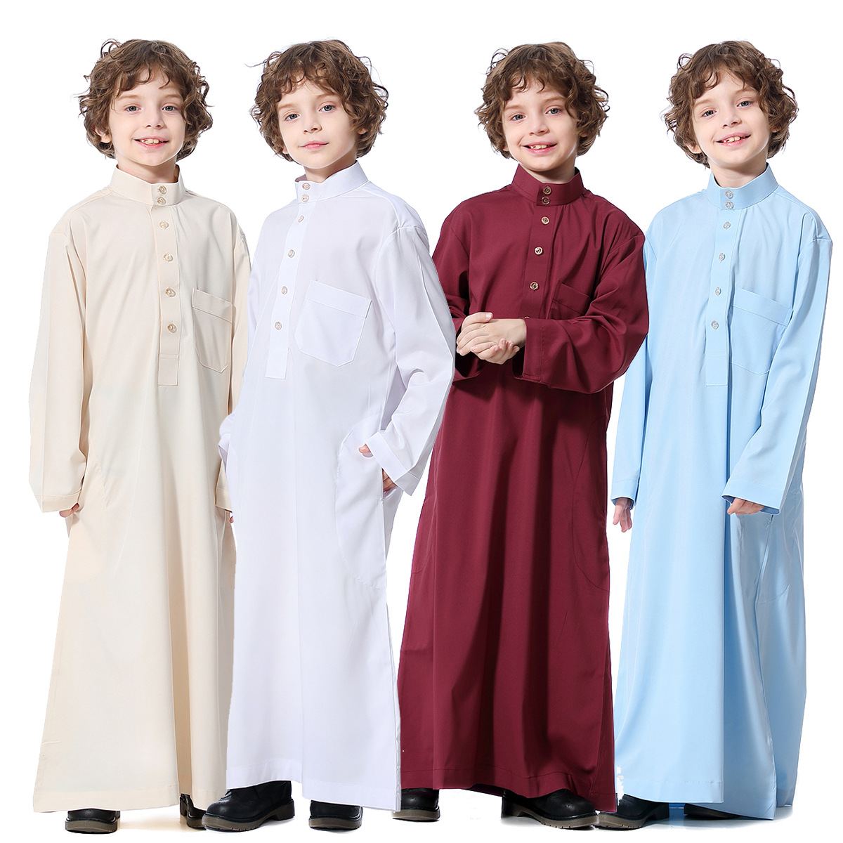 Boys' classic beige thobe with stand collar