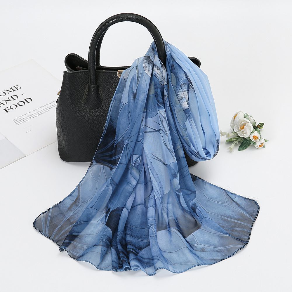 Blue printed lightweight chiffon scarf