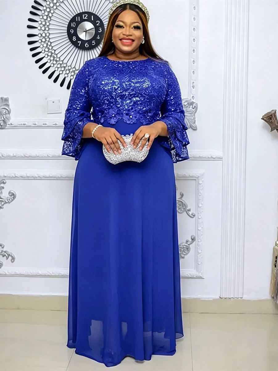Plus-size chiffon dress with lace trim — wholesale African women's dress photo 2