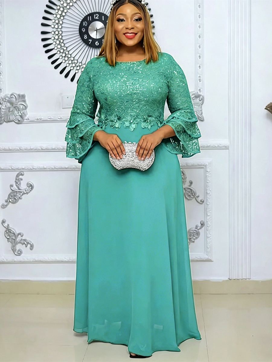 Plus-size chiffon dress with lace trim — wholesale African women's dress photo 3