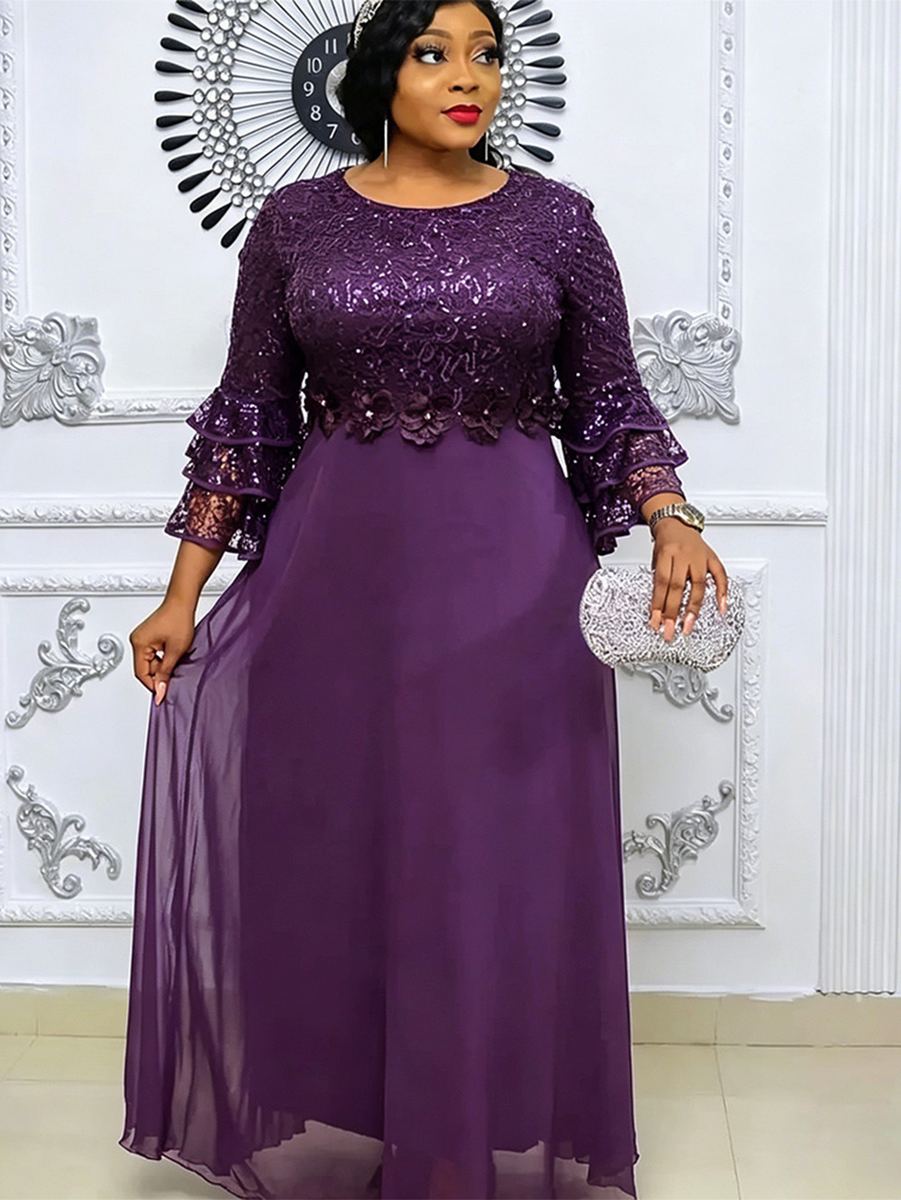 Plus-size chiffon dress with lace trim — wholesale African women's dress photo 4