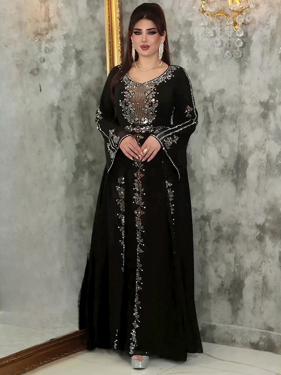 Rhinestone-embellished long evening gown — wholesale African women's occasion wear