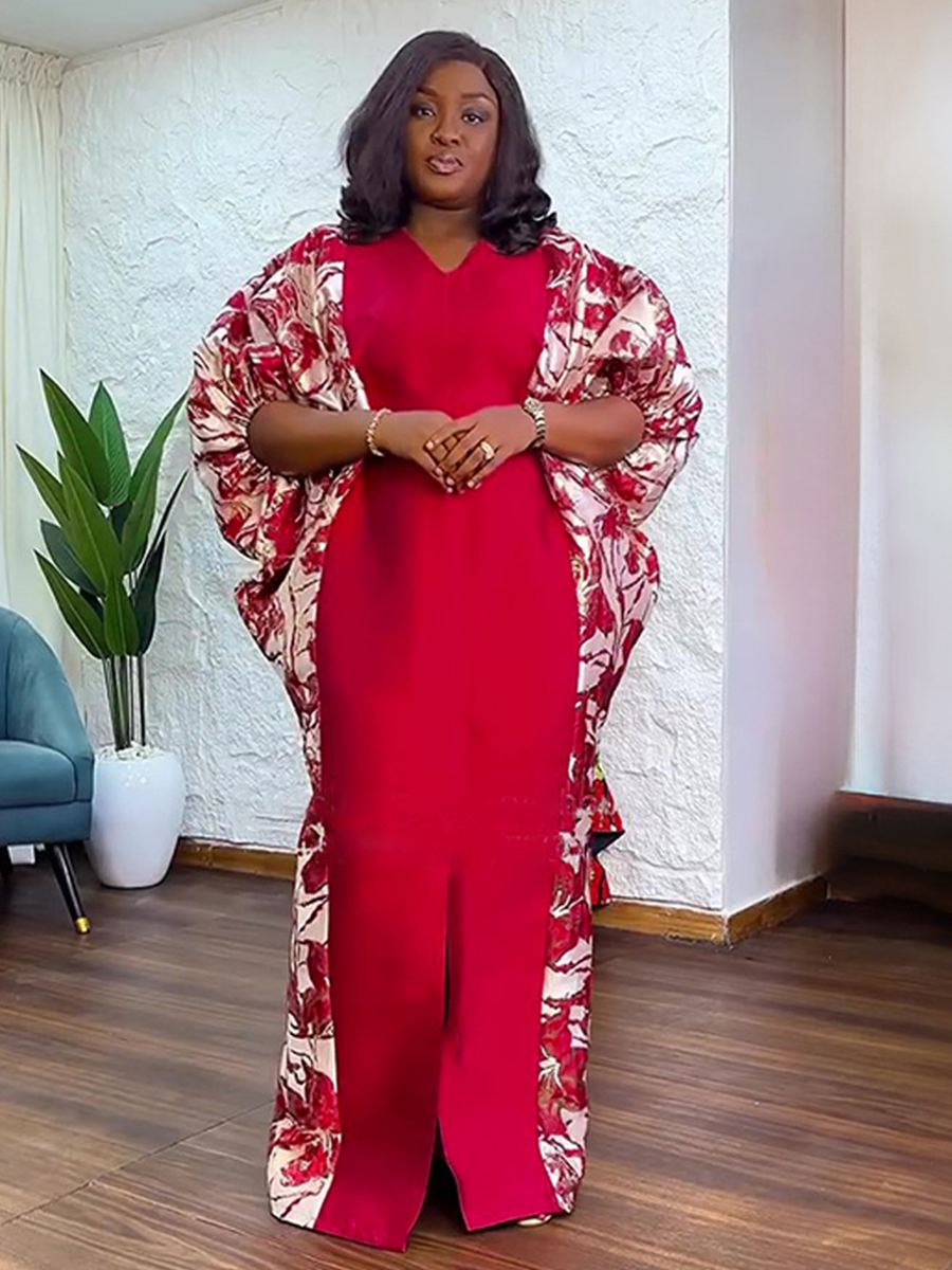 Contrast-print ethnic maxi kaftan robe — wholesale African print clothing photo 2