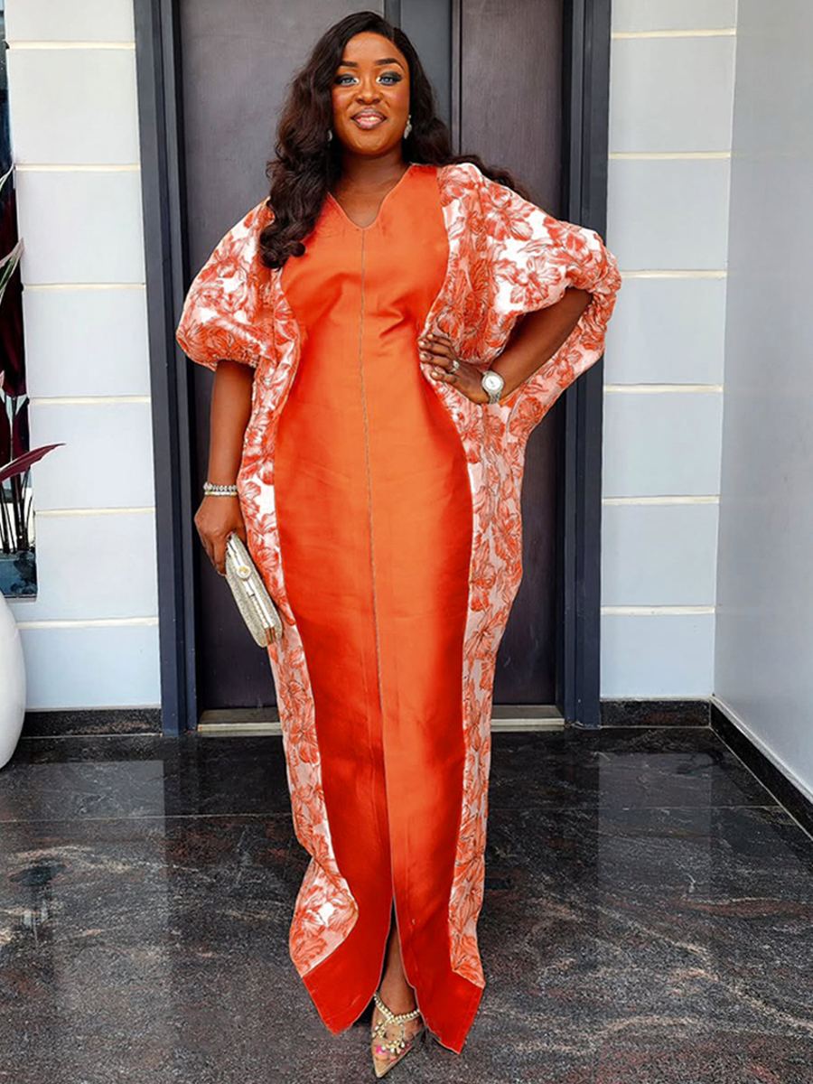 Contrast-print ethnic maxi kaftan robe — wholesale African print clothing photo 3