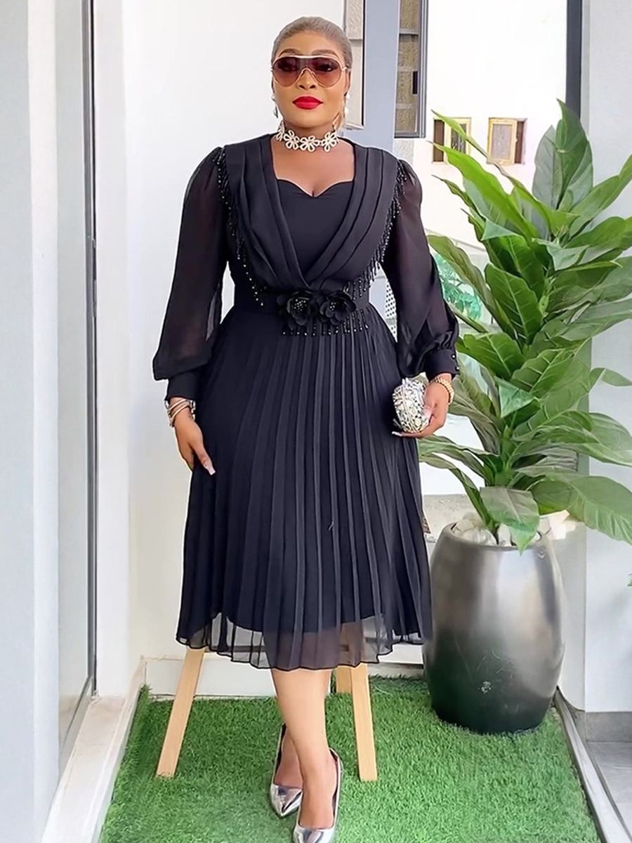Pleated A-line waisted chiffon dress — wholesale African women's dress photo 2