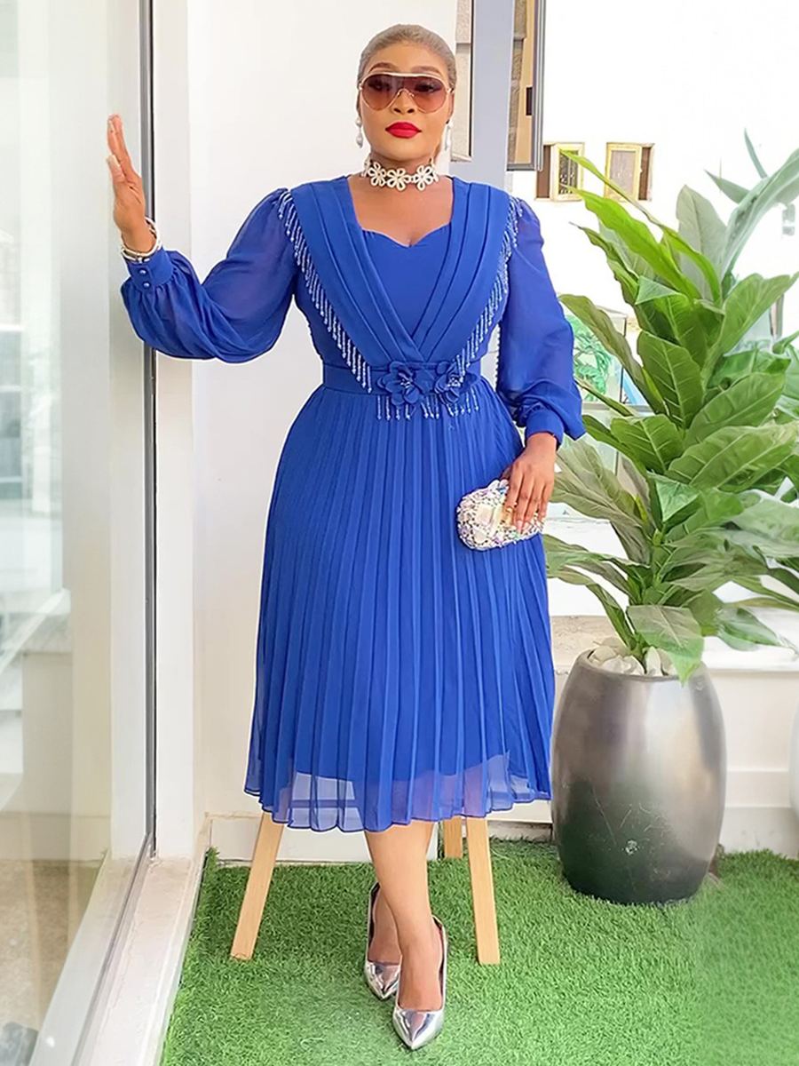 Pleated A-line waisted chiffon dress — wholesale African women's dress photo 3