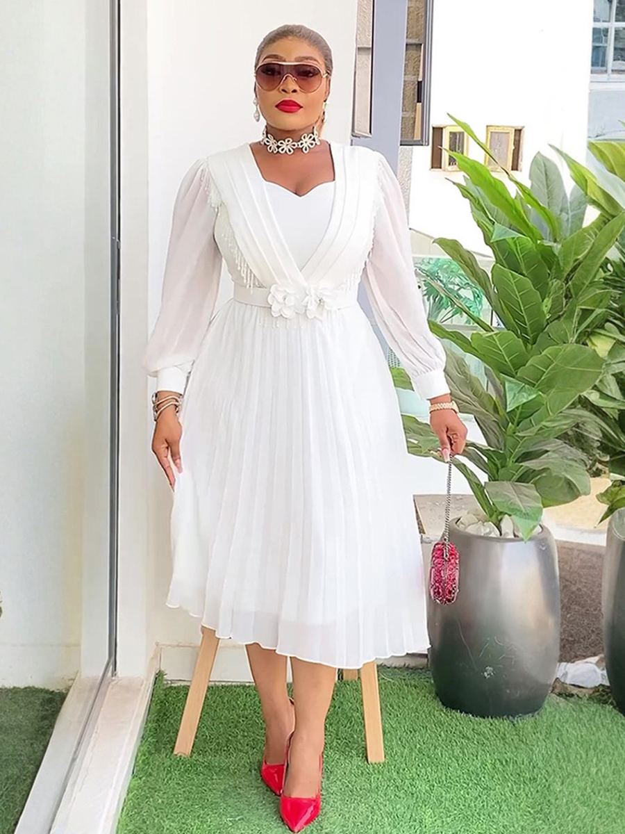 Pleated A-line waisted chiffon dress — wholesale African women's dress photo 4