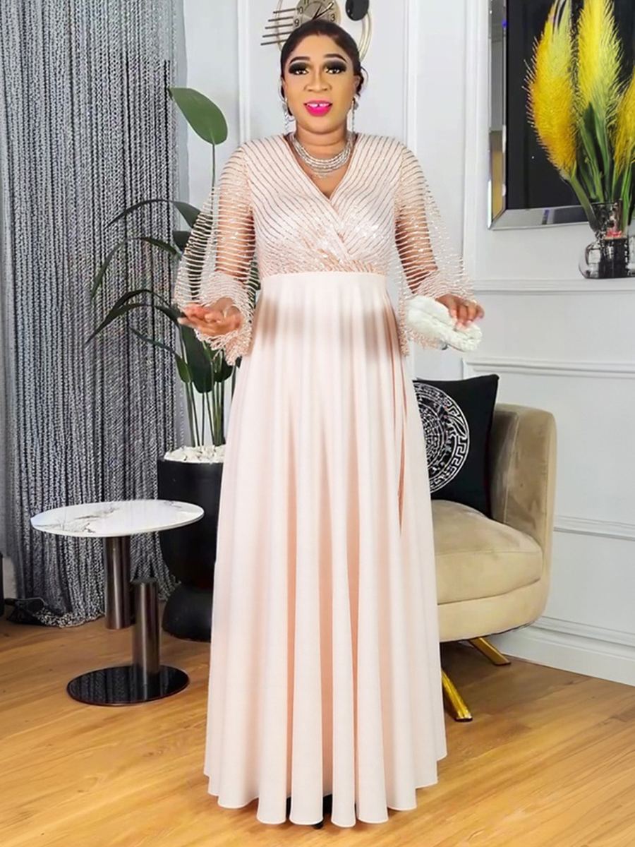 Rhinestone-trimmed wide-sleeve kaftan robe — wholesale African women's clothing photo 4