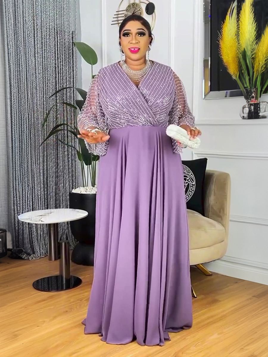 Rhinestone-trimmed wide-sleeve kaftan robe — wholesale African women's clothing