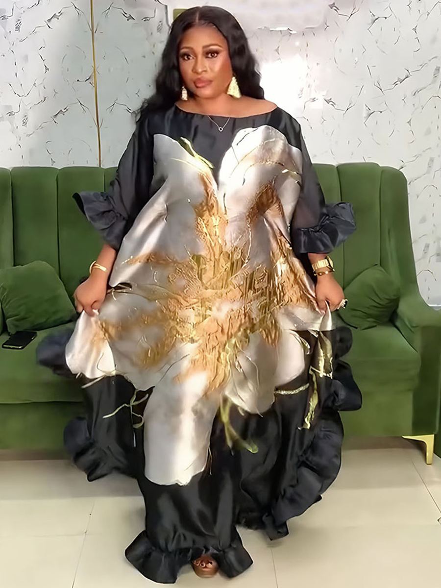 Printed organza maxi gown — wholesale African women's dress photo 3